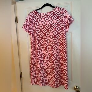 NWT Jude Connally Women’s short sleeve red/white geo print dress. Sz.L.